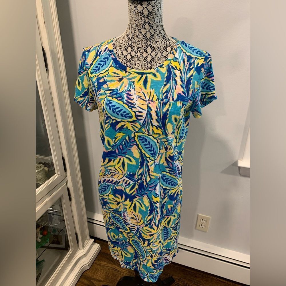 Blue and Yellow Tropical Summer  Midi Dress with Raglan Sleeves